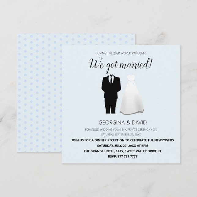 Modern Blue We Got Married! Wedding Announcement (Front/Back)