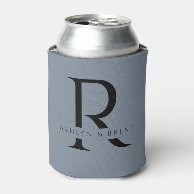 Modern Blue Wedding Can Cooler/Coozie Can Cooler (Can Front)
