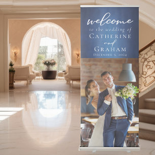 Modern Blue Wedding Couple Photo Welcome Retractable Banner