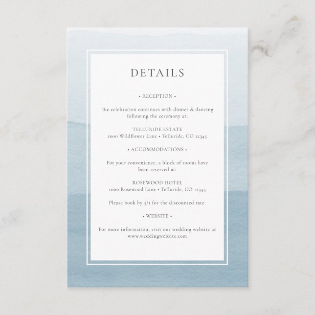 Modern Blue Wedding Enclosure Card (Front)