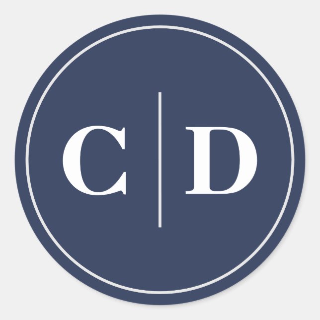 Modern Blue Wedding Monogram Classic Round Sticker (Front)