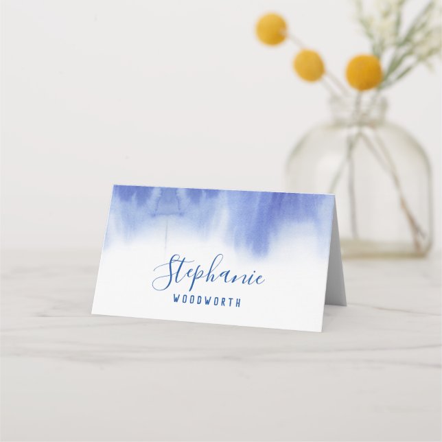 Modern Blue wedding place card, beach escort card (Front)