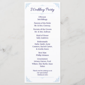 Modern Blue Wedding Program French Country Programme