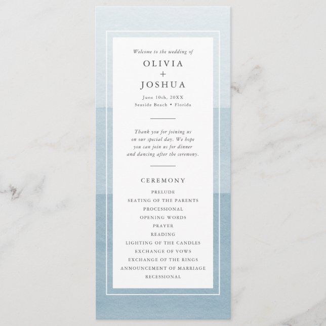 Modern Blue Wedding Programme (Front)