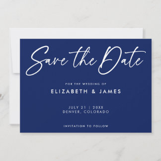 Modern Blue Wedding Save The Date Invitation