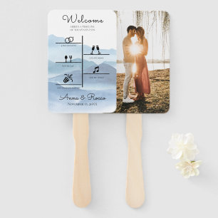 Modern Blue Wedding Timeline Photo Program Hand Fan
