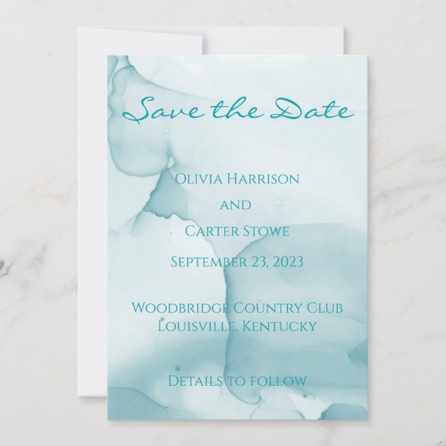 Modern Blue Wedding Watercolor Save the Date (Front)