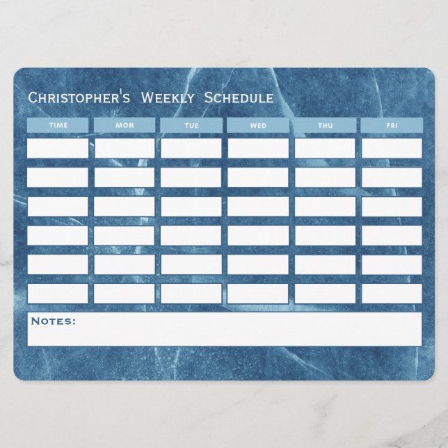 Modern Blue Weekly Schedule School Timetable (Front)