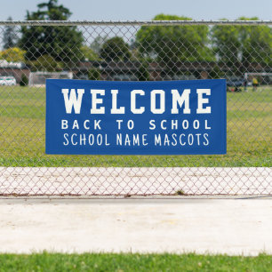 Modern Blue Welcome Back to School Mascots Banner