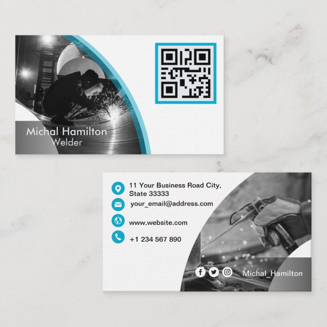 Modern Blue Welder Business Card (Front/Back)