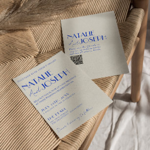 Modern Blue Whimsical French Retro QR Code Wedding Invitation