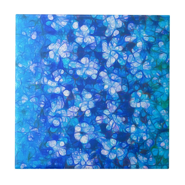Modern Blue White Abstract Watercolor Flowers Tile (Front)