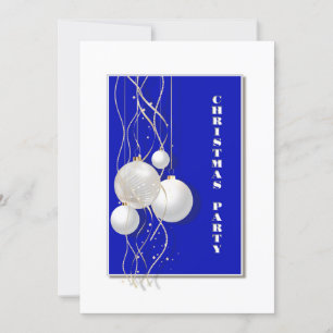 Modern Blue, White and Gold Christmas Party Invitation