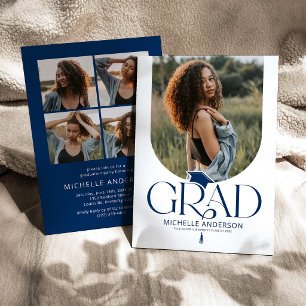 Modern Blue & White Arch Photo Graduation Invitation