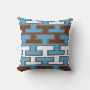 Modern Blue, White & Brown Geometric Throw Pillow
