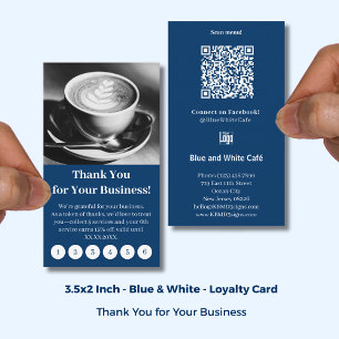 Modern Blue & White Cafe with Logo Thank You Punch Loyalty Card