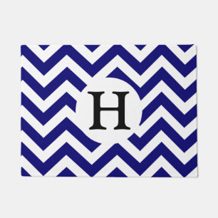 Modern Blue White Chevron Zigzag Custom Monogram Doormat