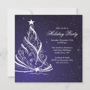 Modern Blue & White Christmas Holiday Party Invitation