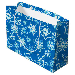 Modern Blue White Christmas Snowflakes Pattern  Large Gift Bag