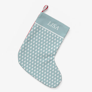 Modern Blue White Christmas Tree Pattern Name Small Christmas Stocking