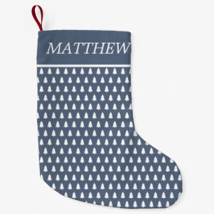 Modern Blue White Christmas Tree Pattern Name Small Christmas Stocking
