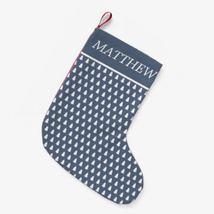Modern Blue White Christmas Tree Pattern Name Small Christmas Stocking