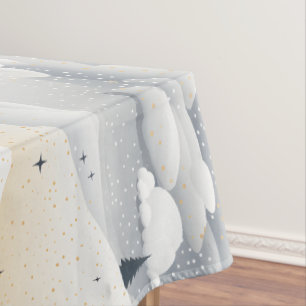Modern Blue White Christmas Trees Snowbanks Tablecloth