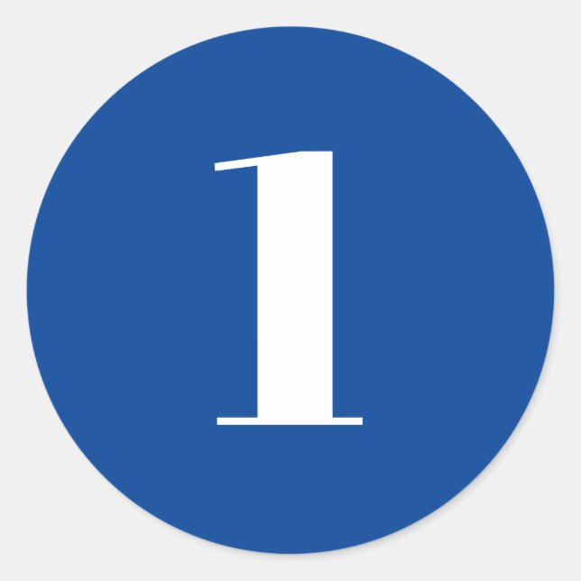 Modern blue white custom number age monogram classic round sticker (Front)