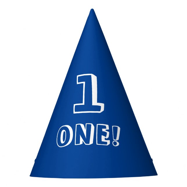 Modern blue white custom number age year birthday party hat (Front)