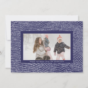 Modern Blue & White Doodle Christmas Frame Photo Holiday Card