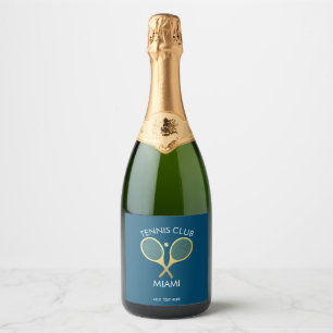 Modern Blue White Elegant Classic Tennis     Sparkling Wine Label
