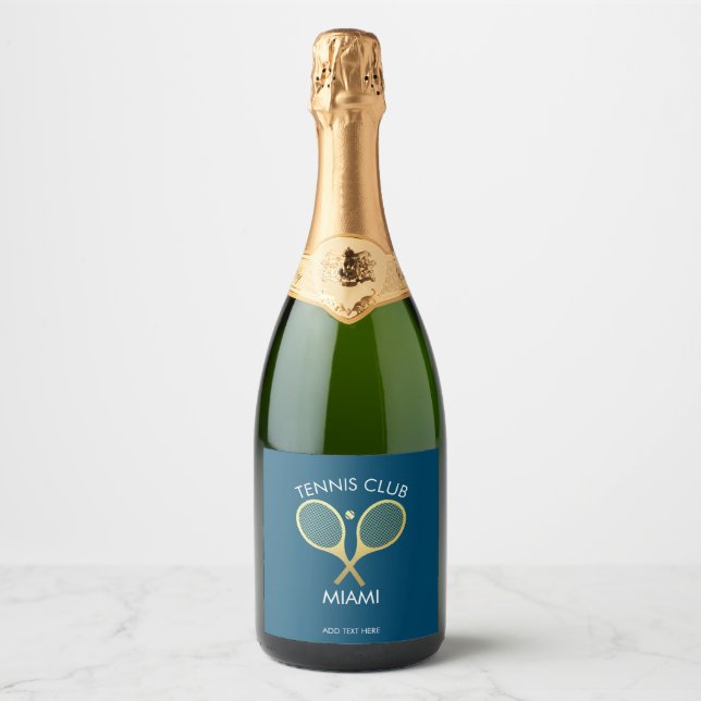 Modern Blue White Elegant Classic Tennis     Sparkling Wine Label (Front)