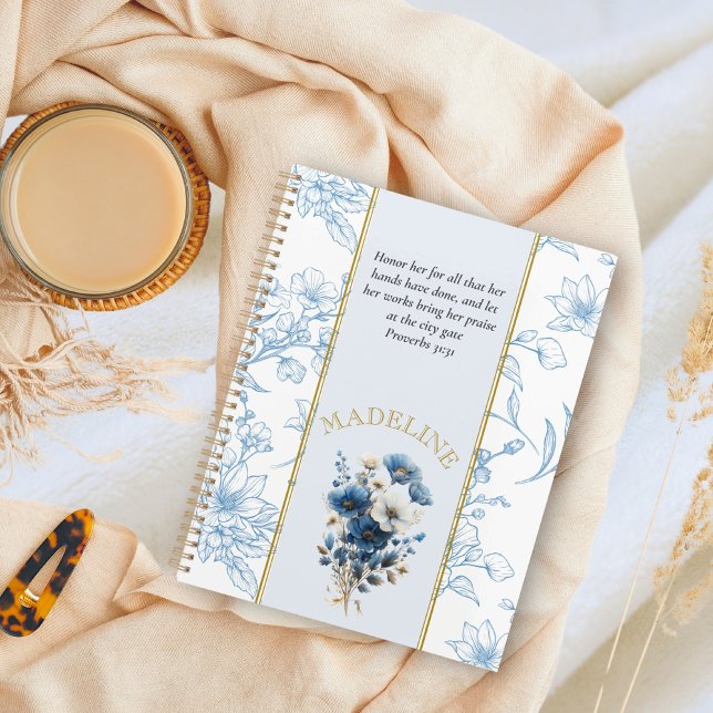 Modern Blue White Floral Bible Verse Custom Name Planner (Creator Uploaded)