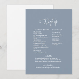 Modern Blue & White Floral Wedding Details Invitation