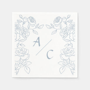 Modern Blue & White French Roses Wedding Napkin