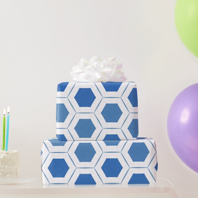 Modern Blue White Geometric Pattern Wrapping Paper (Party Gifts)