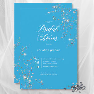 Modern Blue & White Glam Diamonds Bridal Shower Invitation