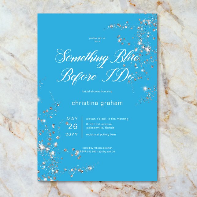 Modern Blue & White Glam Diamonds Bridal Shower Invitation (Modern Blue & White Glam Diamonds Bridal Shower Invitation)