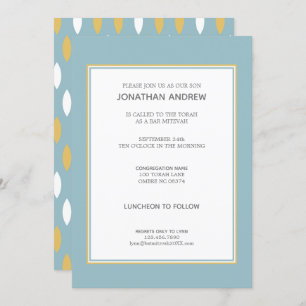 Modern Blue White & Gold Pattern Bar Mitzvah Invitation