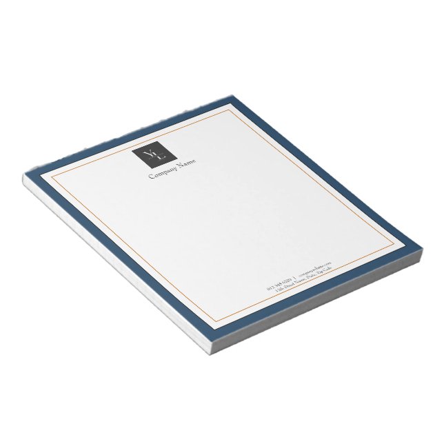 Modern Blue White Gold with Business Logo Notepad (Angled)