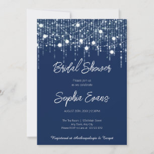 Modern Blue & White Hanging Lights Bridal Shower Invitation