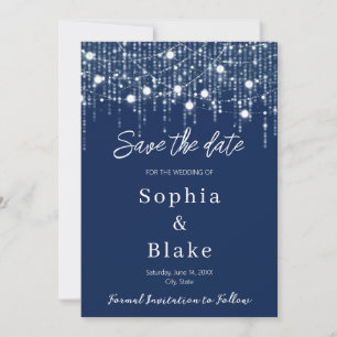 Modern Blue & White Hanging Lights Save the Date  Invitation