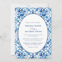 Modern Blue White Mediterranean Watercolor Wedding