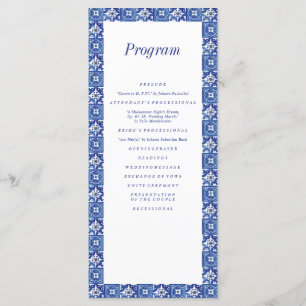 Modern Blue White Mediterranean Wedding Programme