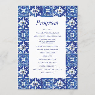 Modern Blue White Mediterranean Wedding Programme