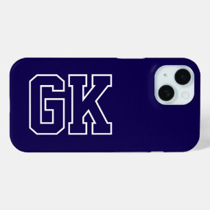 Modern Blue White Monogram Initials iPhone 15 Case
