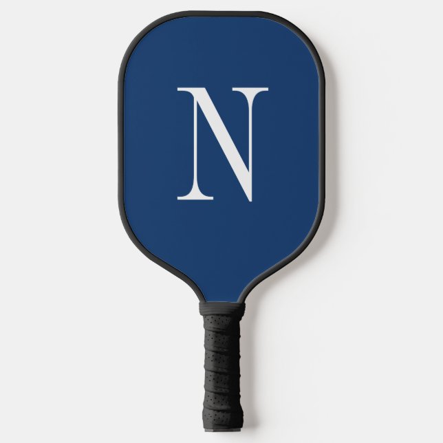 Modern Blue &white monogram Pickleball Paddle (Front)