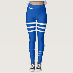 Modern blue white monogrammed workout leggings