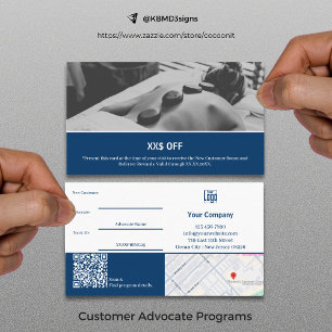 Modern Blue White New Customer Advocate Reward Referral Card