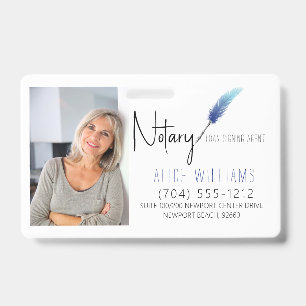 Modern Blue & White Notary Photo Business ID Badge